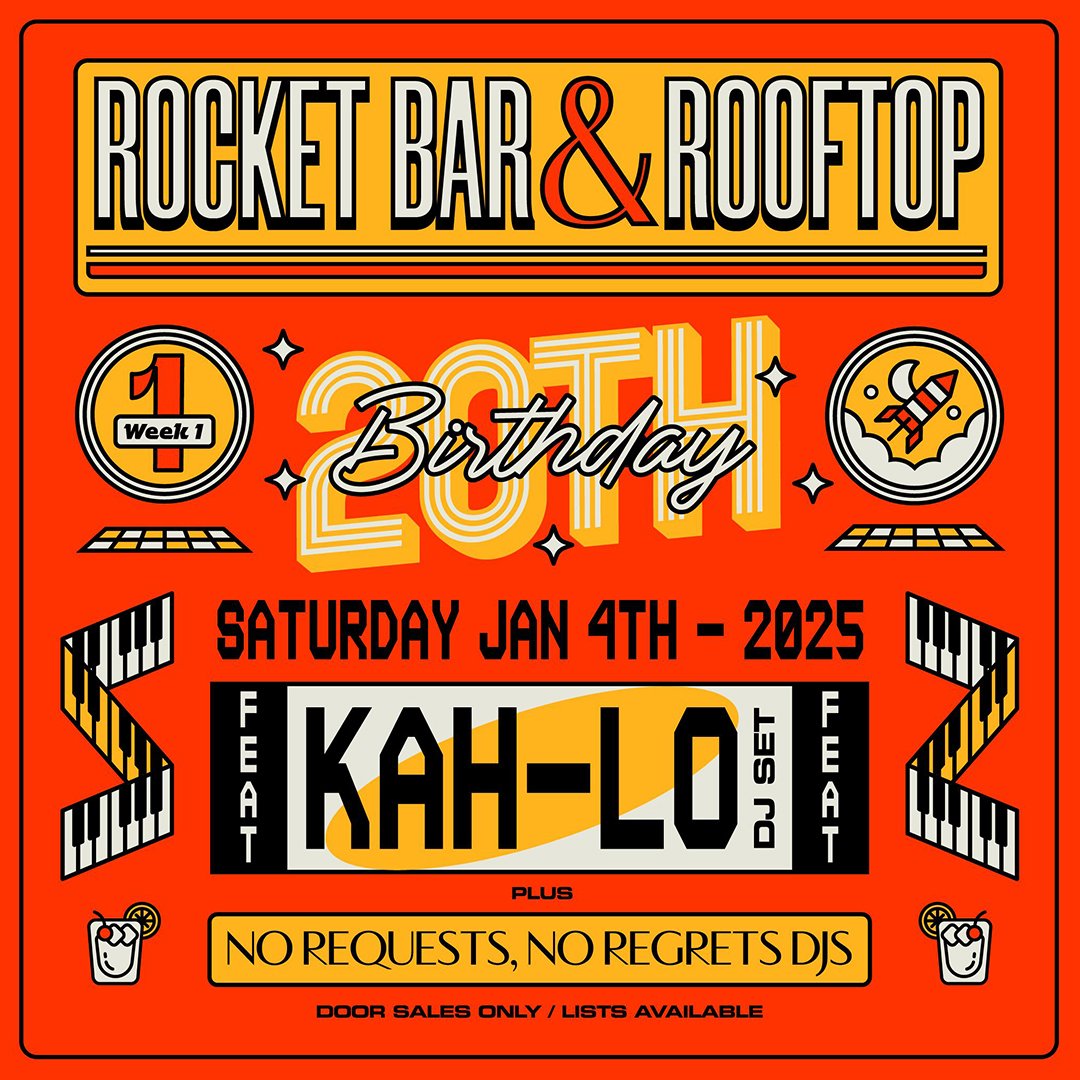 Rocket Bar 20th Birthday flyer, week 1