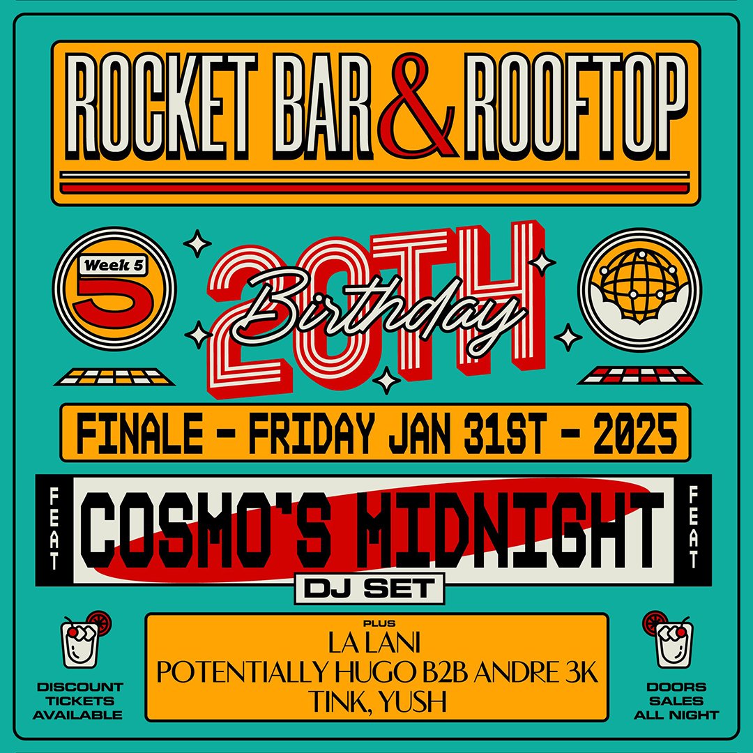 Rocket Bar 20th Birthday flyer, week 5